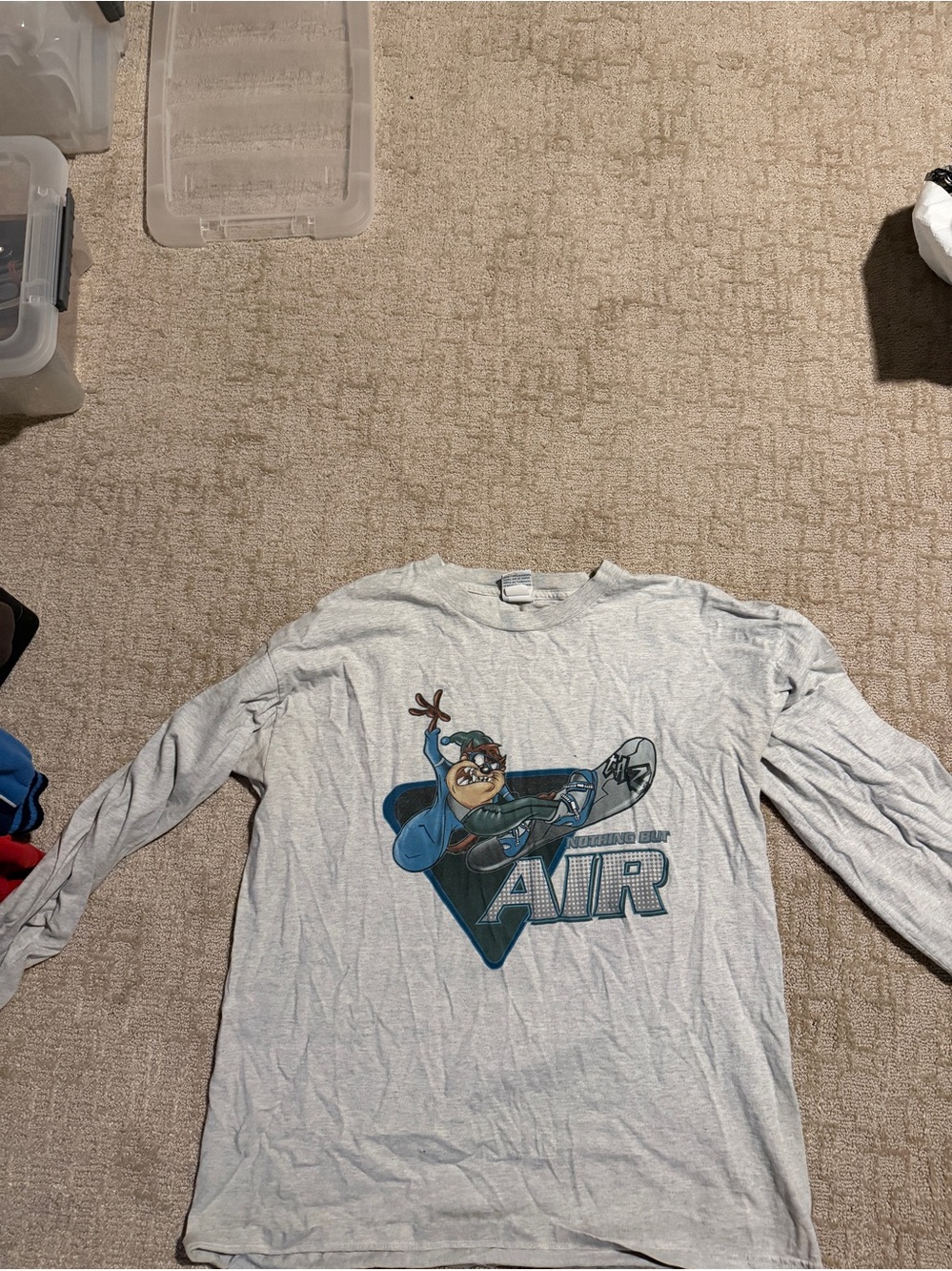 RARE Y2k Vintage Gray Taz Long-Sleeve Graphic Tee - Air Snowboard Design